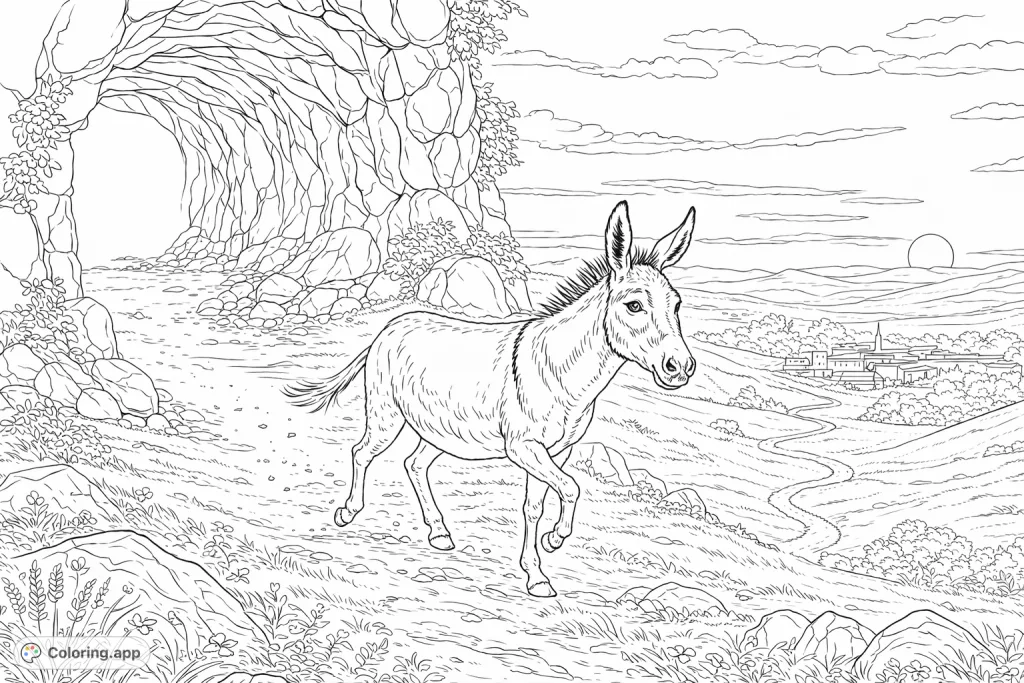 Donkey Emerging from Cave Path - Coloring.app