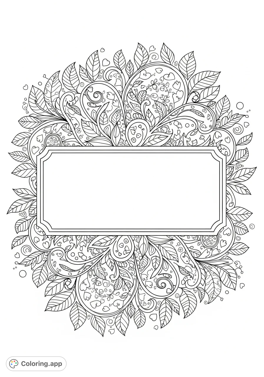 Personalize your art! A unique customizable name design coloring page featuring elegant swirling vines, leaves, and floral patterns for creative expression.