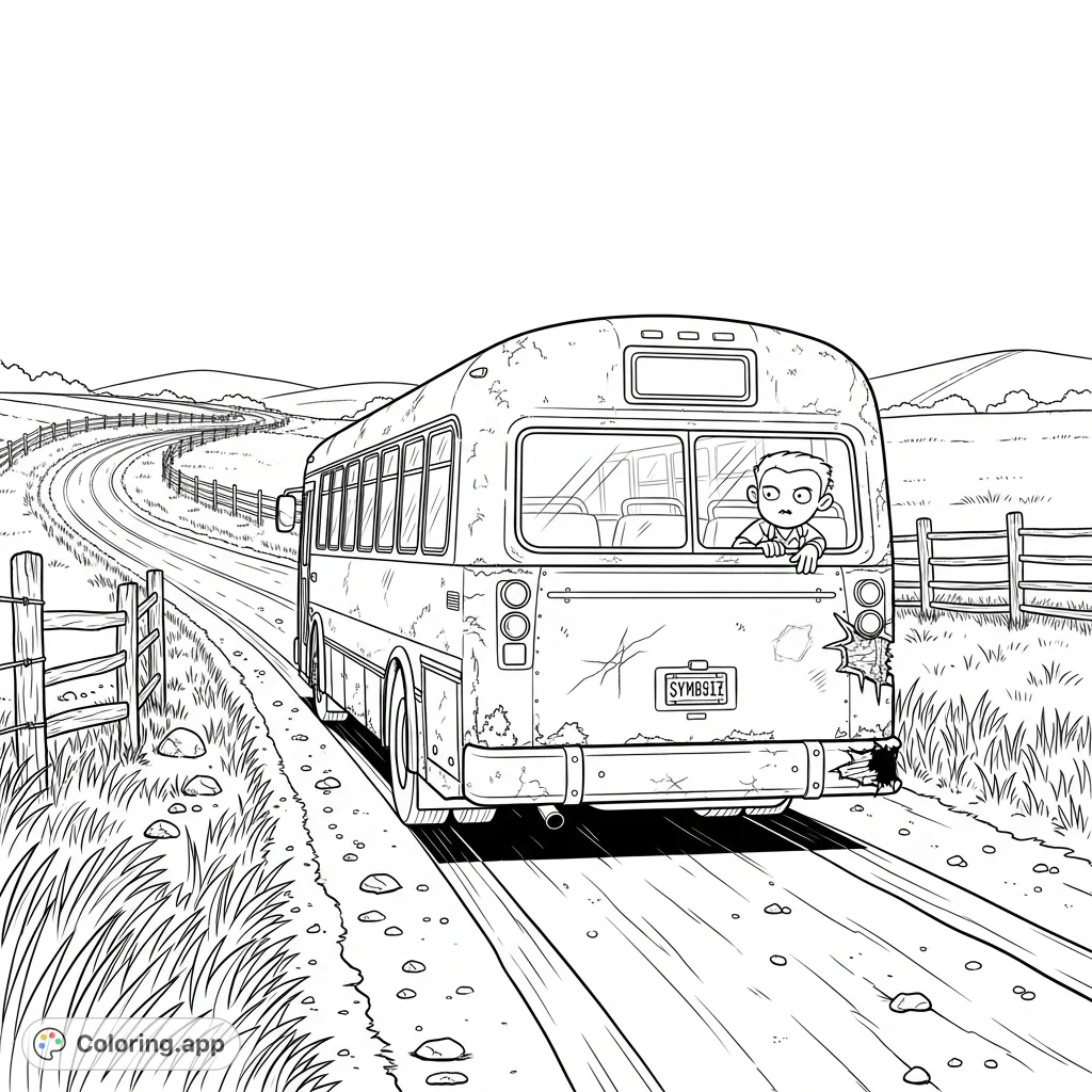 Join Symbie on a charming journey! An old city bus navigates a country dirt road, surrounded by tall grasses.