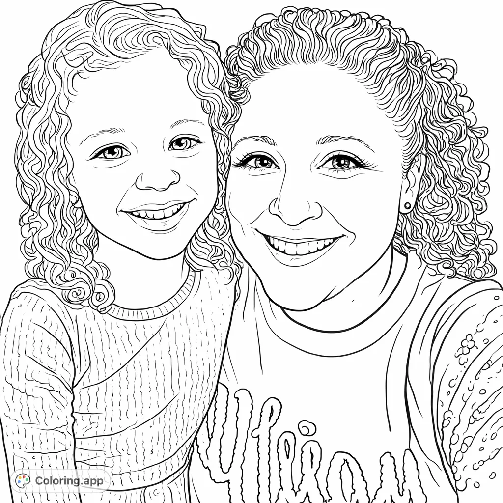 A heartwarming portrait of a smiling woman and child, perfect for expressing love and connection. Features detailed hair textures and cheerful expressions.