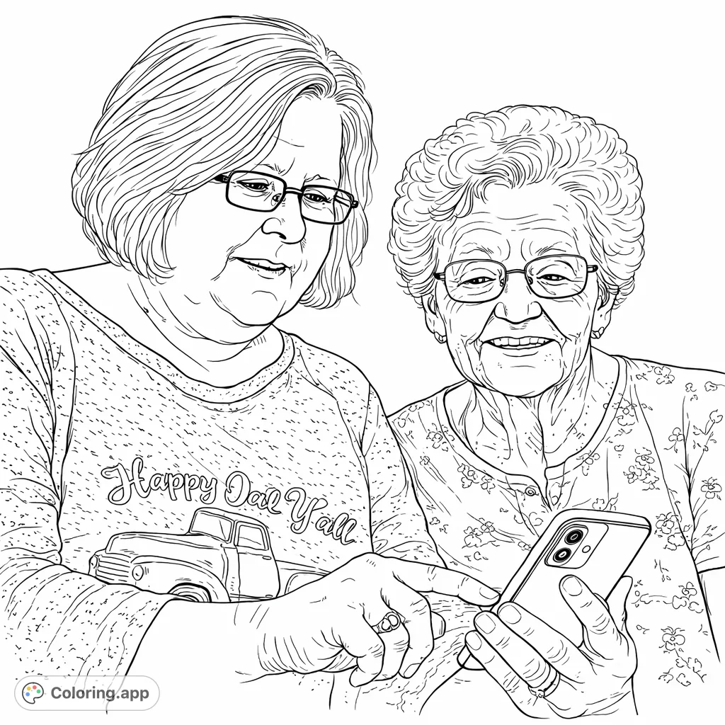 Two women, one older and one younger, share a smile while interacting with a smartphone. A heartwarming scene of connection and modern technology.
