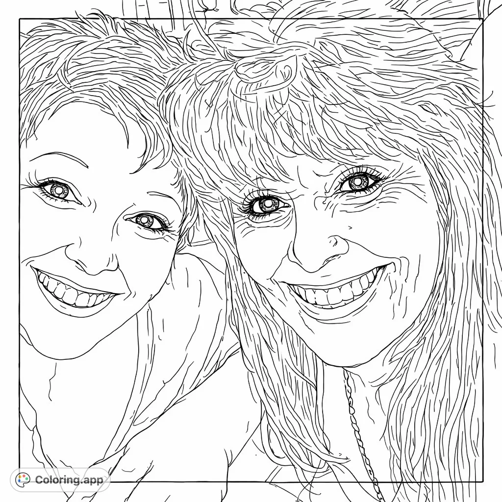 Two Smiling Women Friends - Coloring.app