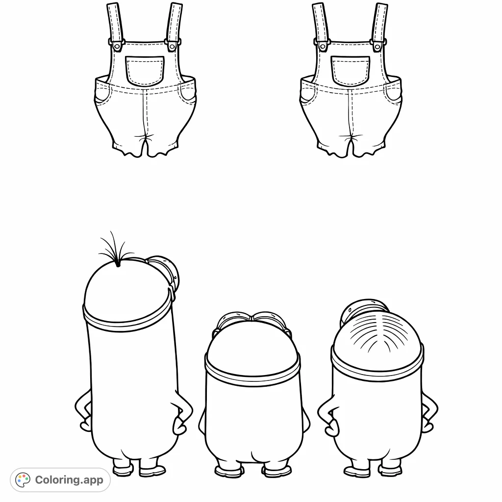 A playful coloring page featuring three beloved animated characters with their iconic overalls. Perfect for fans of all ages to bring to life with vibrant shades.