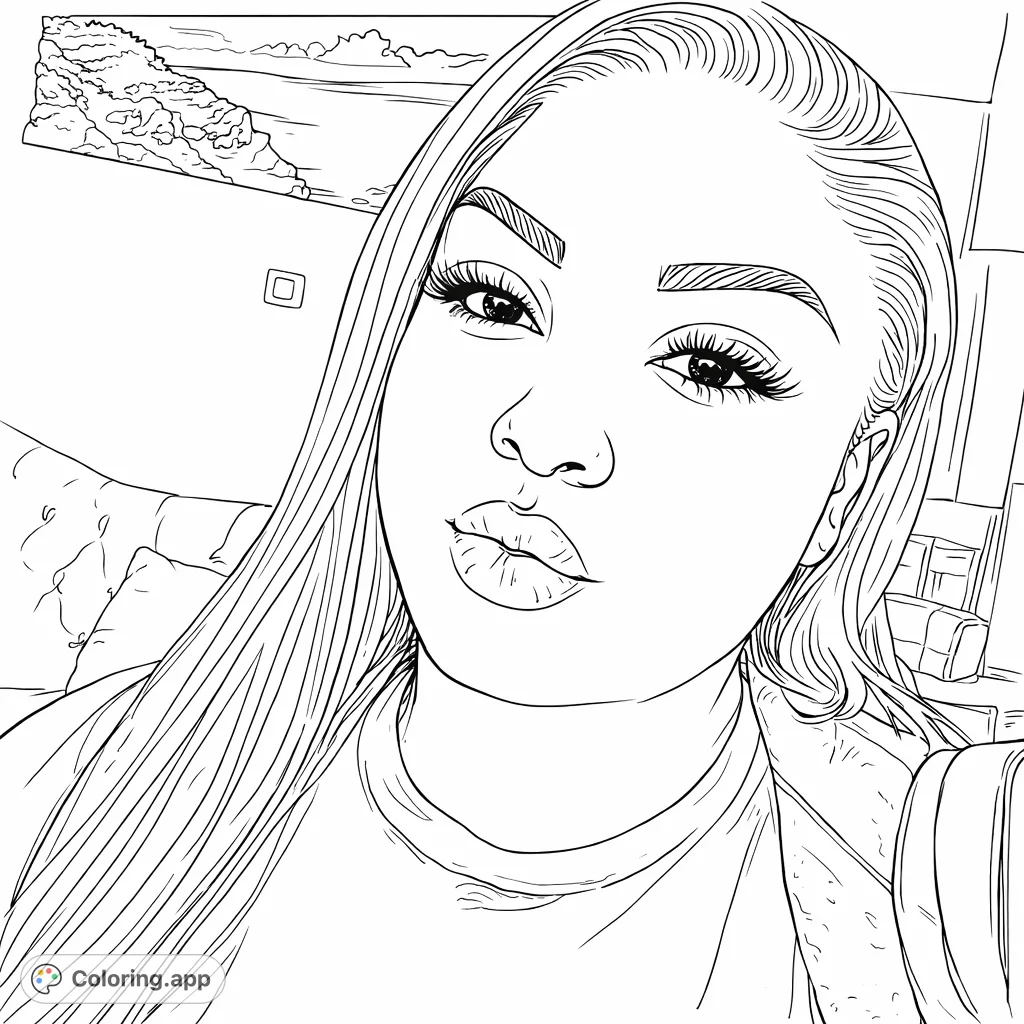 An engaging portrait of a person with flowing hair, perfect for personalizing with your unique artistic vision. Features include expressive eyes and a detailed background.