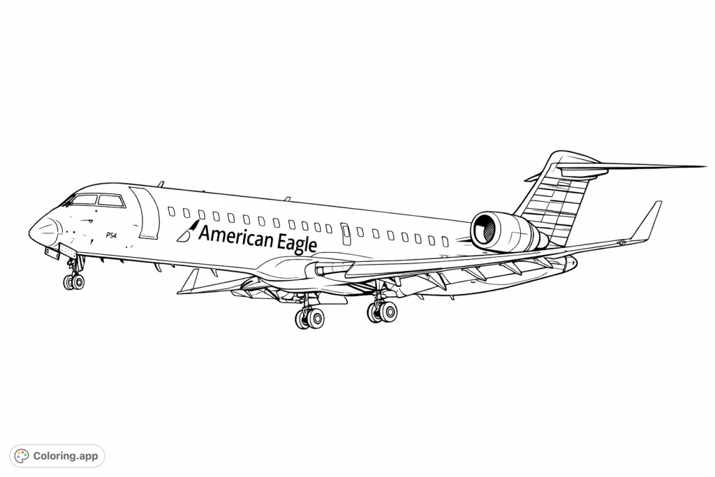 Soar through the skies with this detailed passenger jet coloring page! Features a modern airliner with extended landing gear, perfect for aviation enthusiasts.