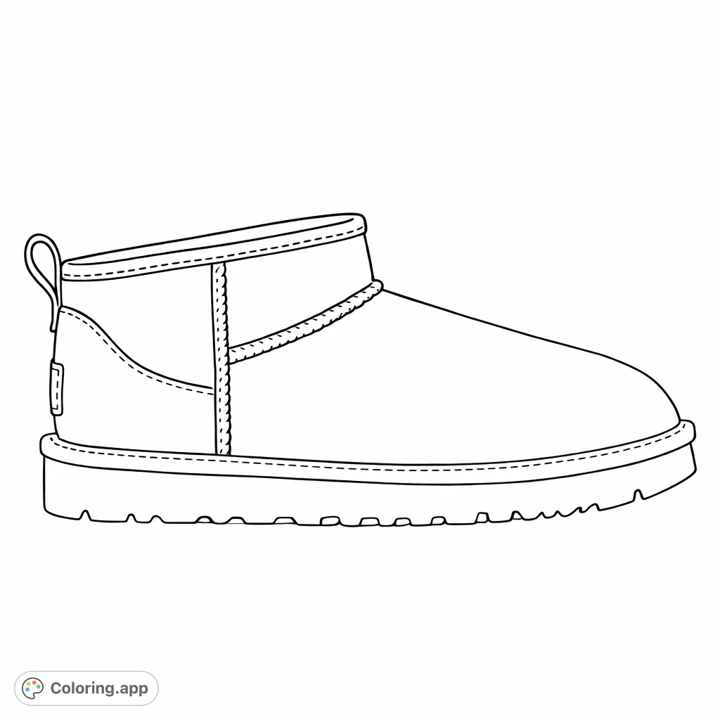 A detailed outline of a comfortable ankle boot, showcasing its textured upper, visible stitching, and sturdy treaded sole, perfect for fashion enthusiasts.