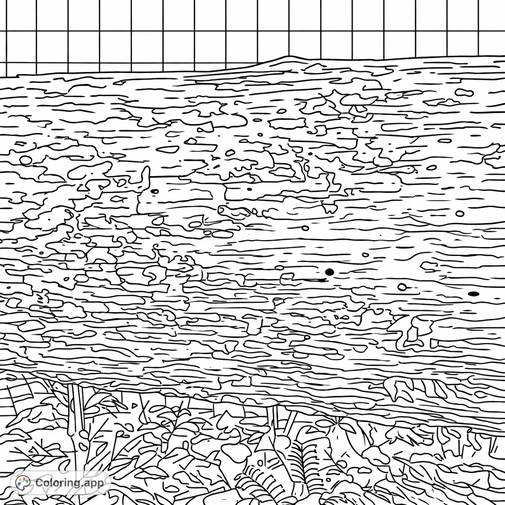 Explore intricate abstract shapes and patterns on a fallen log with this minimalist design. A free printable coloring page, perfect for kids and adults seeking creative relaxation.