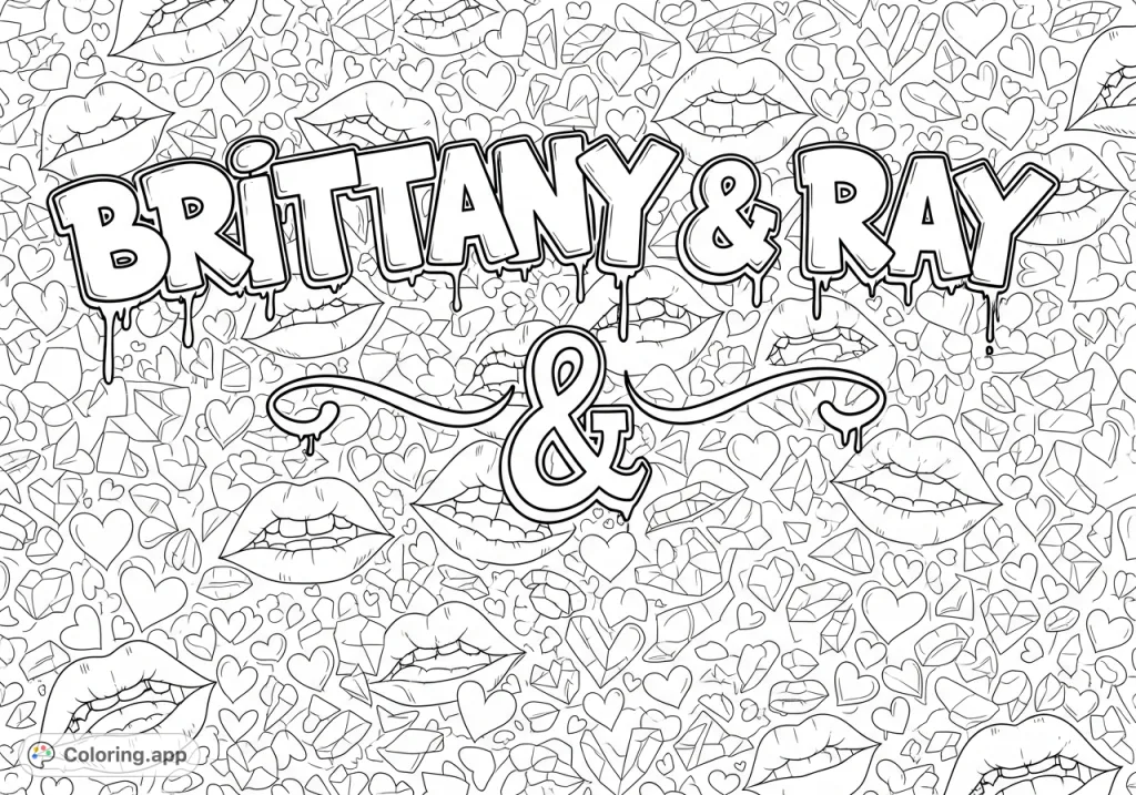 A dynamic graffiti art piece featuring "Eric" in bold bubble letters and "Bessie" in an elegant script, surrounded by a playful pattern of lips and hearts.