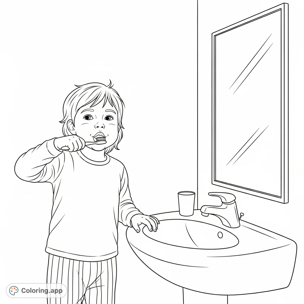 A heartwarming image of a child diligently brushing their teeth, promoting dental hygiene. Perfect for teaching healthy habits in a fun, engaging way for kids.