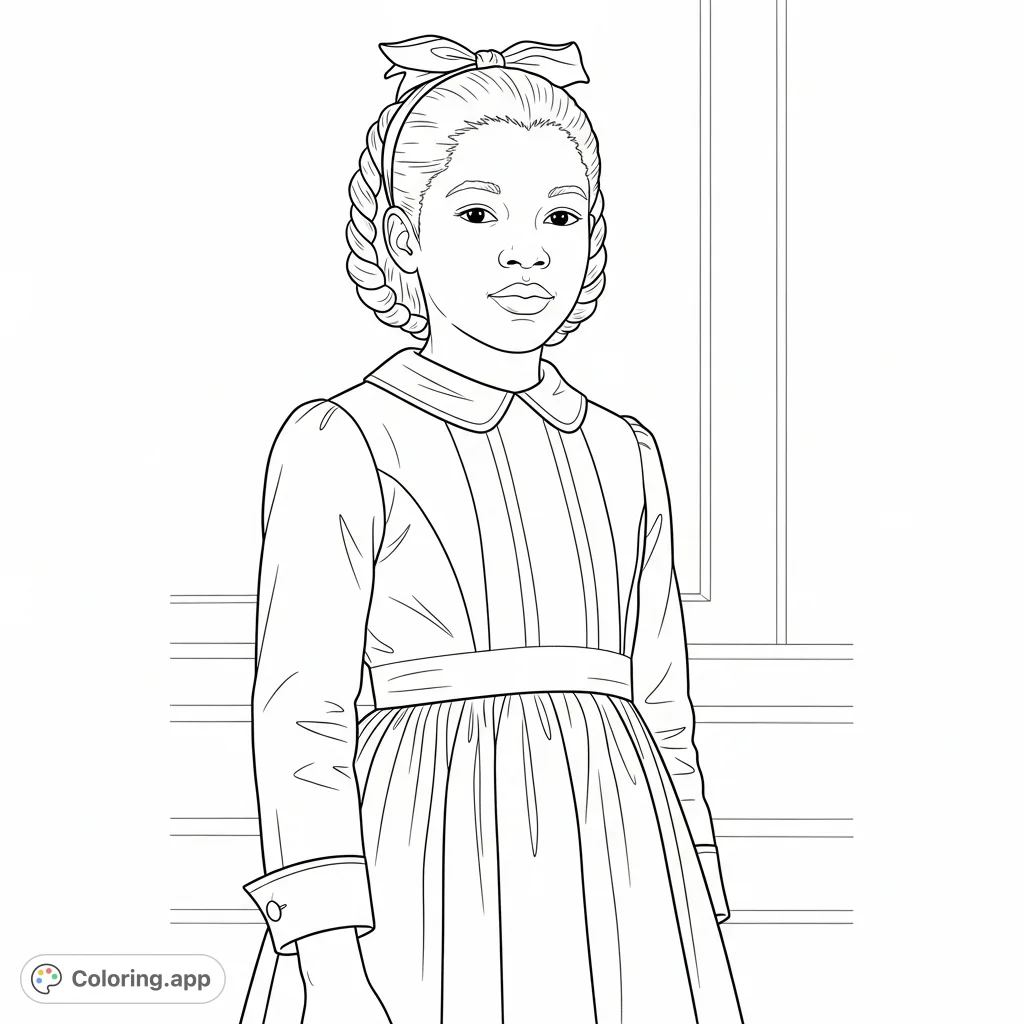 A powerful portrait of young Ruby Bridges, a civil rights icon. Capture her strength and historical significance with your colors on this free printable coloring page.