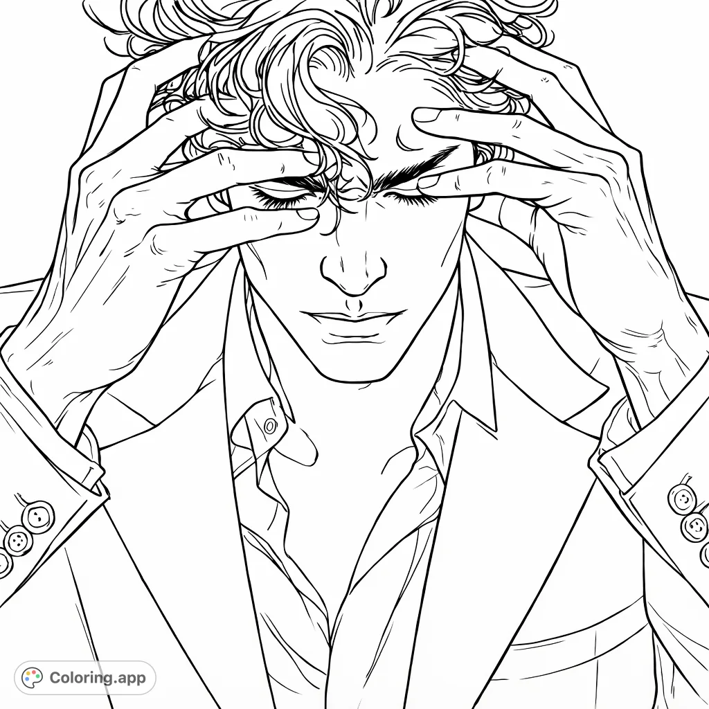 Capture the thoughtful essence of a man in striking shadow play. This realistic portrait offers intricate details, perfect for a challenging coloring experience.