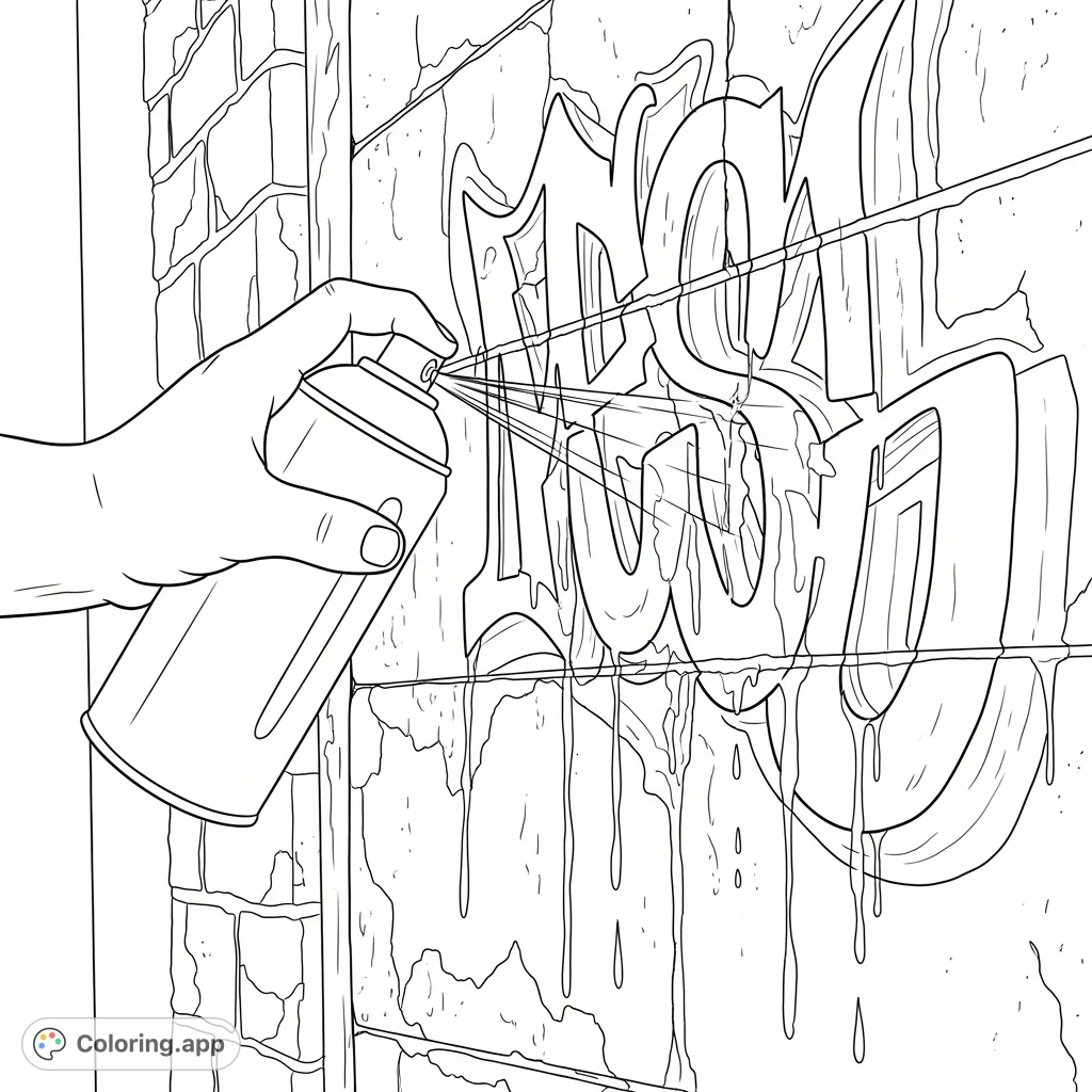 Dive into street art with a close-up of a hand spray-painting intricate graffiti on a textured outdoor wall, perfect for creative expression.