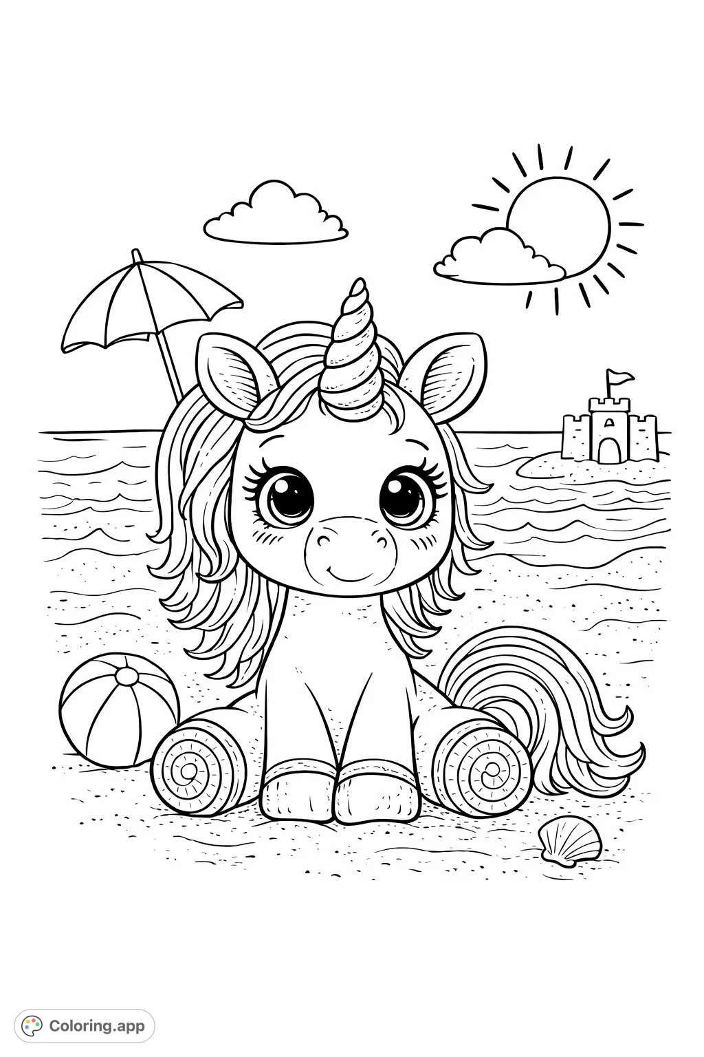 Embark on a creative journey with this charming crochet unicorn coloring page, complete with yarn, tools, and a delightful mythical creature, ready for your artistic touch.