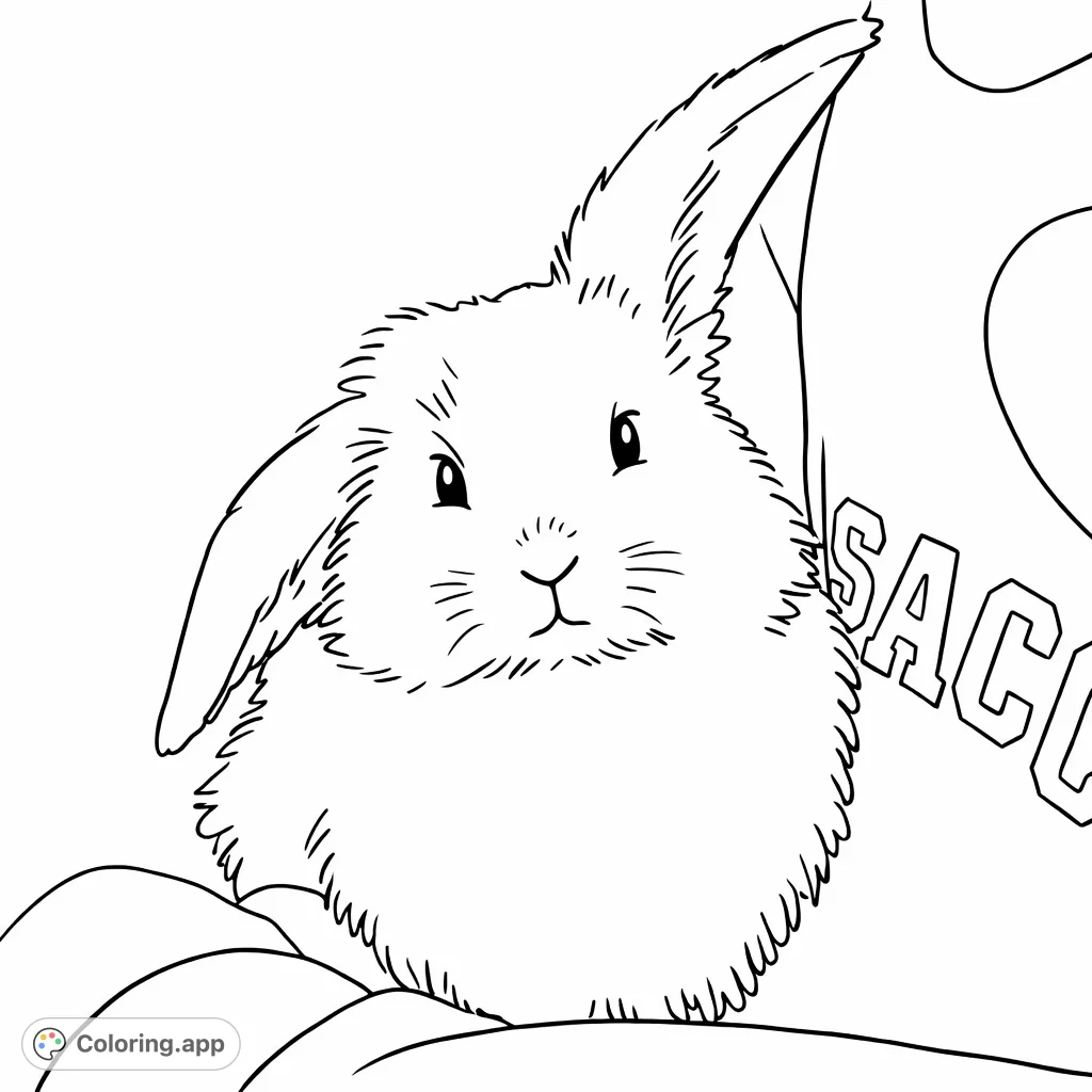 A sweet, fluffy bunny nestled comfortably in someone's arms, featuring soft fur details and expressive ears for a delightful and easy coloring experience.