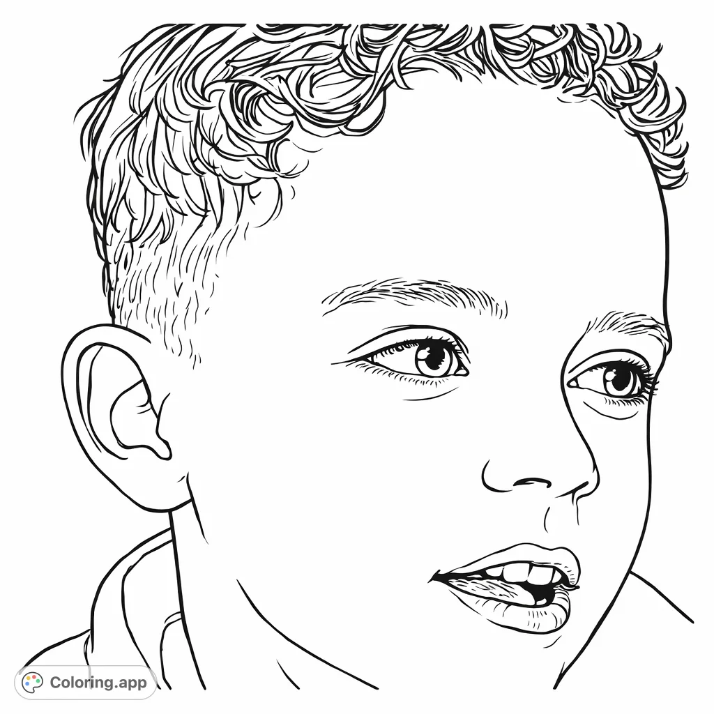 Capture a young boy's expressive face with textured hair and a gentle gaze. A delightful portrait perfect for personalizing with your favorite shades.
