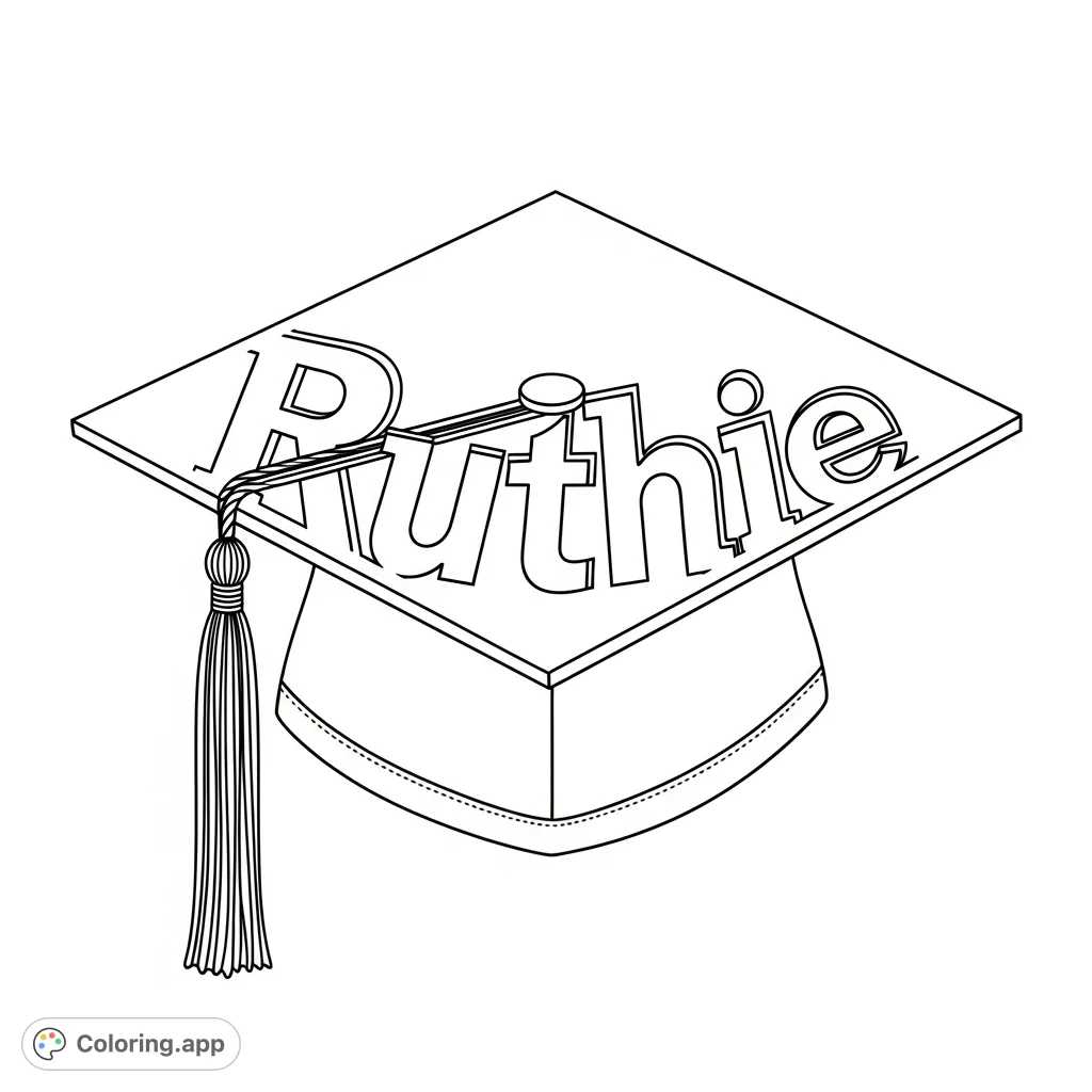 Celebrate academic achievement with this free printable graduation hat coloring page featuring the name 'Ruthie' cut out. Perfect for personalizing!