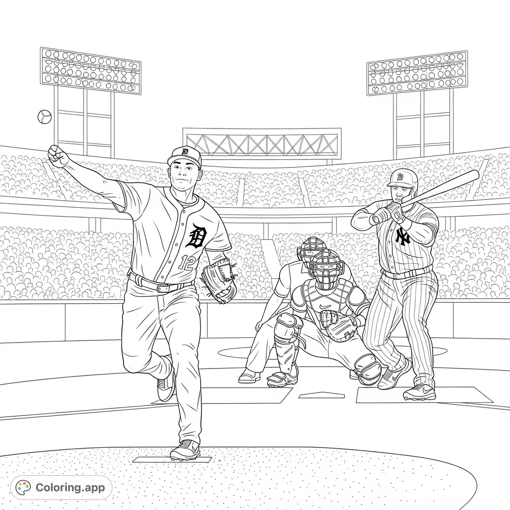 Experience an intense baseball moment with Tarik Skubal pitching against Aaron Judge. Capture the thrilling action of a missed swing and a perfect pitch.