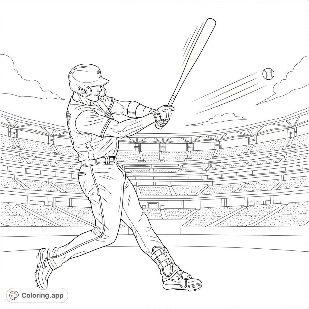 Capture the raw power of Kyle Schwarber hitting a home run for the Philadelphia Phillies in this dynamic baseball coloring page. Perfect for sports fans!