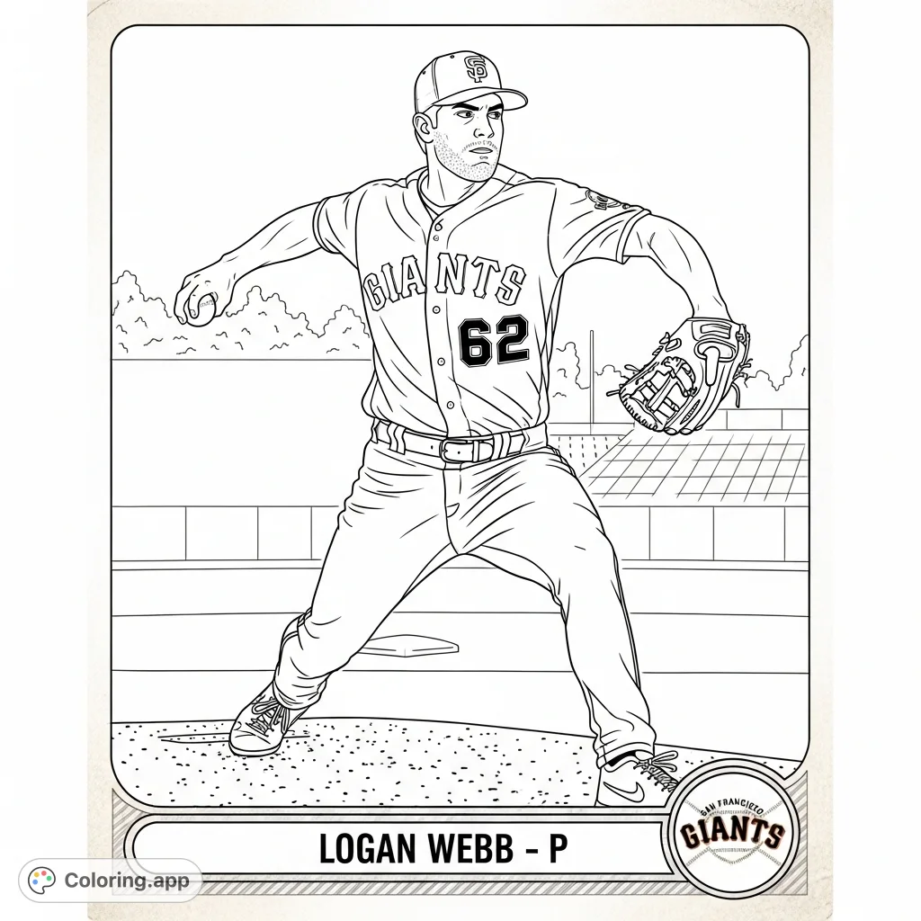 Capture the thrilling moment of Logan Webb mid-pitch in a classic vintage baseball card design. Perfect for sports fans and collectors.