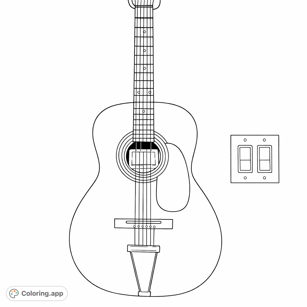 A timeless acoustic guitar rests against a wall, inviting musical creativity. Perfect for art lovers and aspiring musicians to color and personalize.
