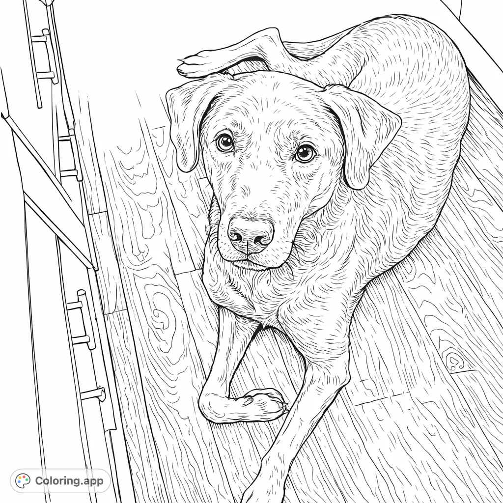 A sweet dog lies on a wooden floor, front paws crossed, looking up with an endearing gaze. Perfect for dog lovers to personalize.