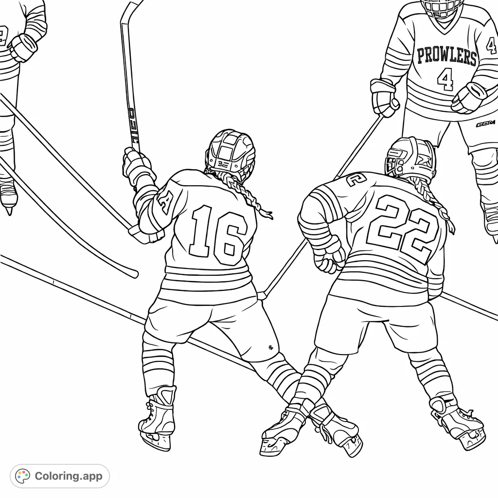 Experience the thrill of an ice hockey match with players battling on the rink. This dynamic scene captures the intensity of the game, ready for your creative touch.