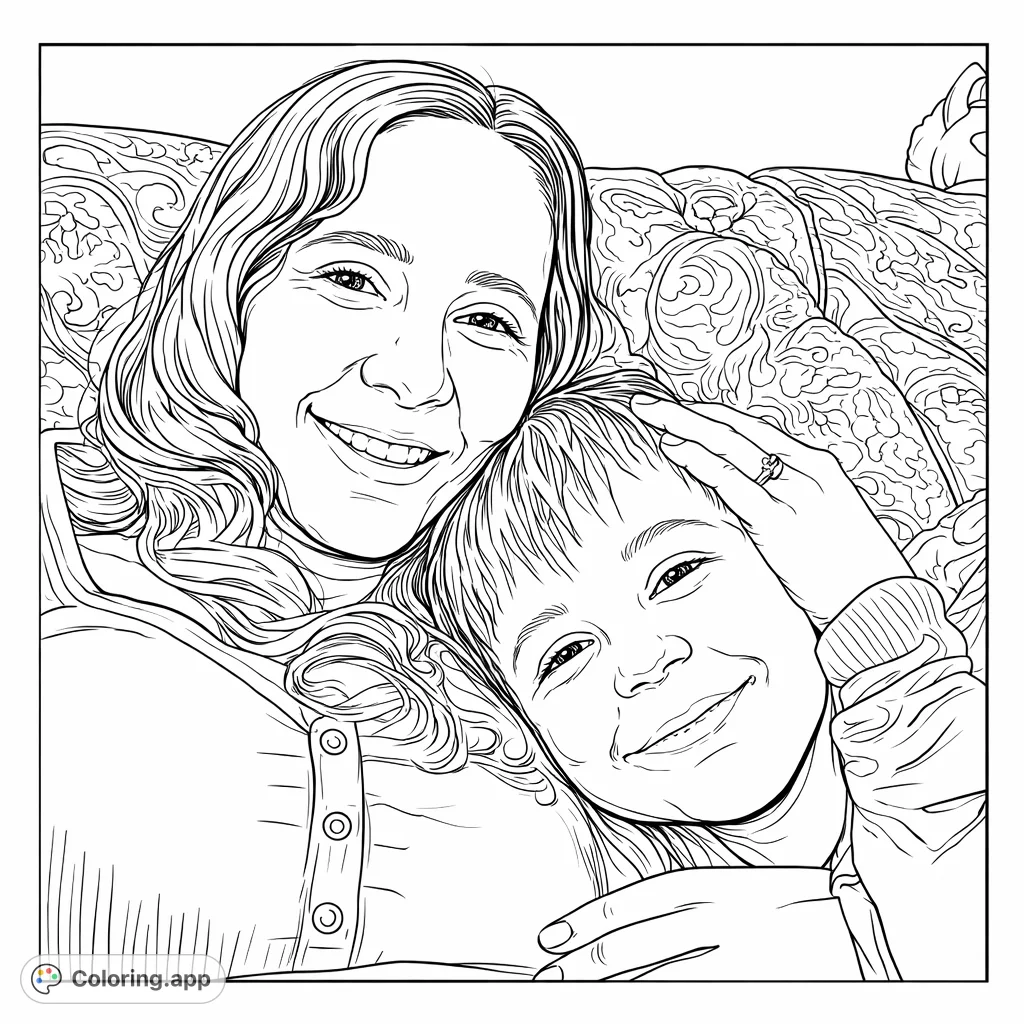 Capture a heartwarming family moment with this free printable coloring page, perfect for all ages to celebrate connection and affection.