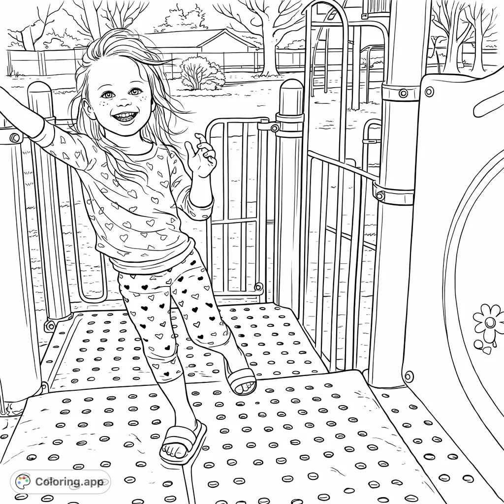Bring joy to this playground scene! A happy child explores a playset, ready for adventure.