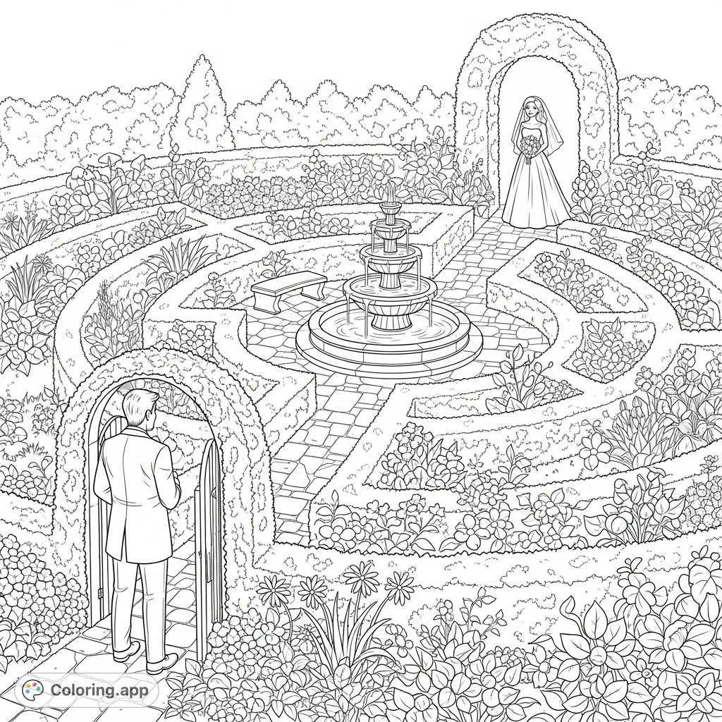 Navigate a charming garden maze to unite the groom with his bride. A delightful wedding-themed puzzle perfect for celebration and relaxation.