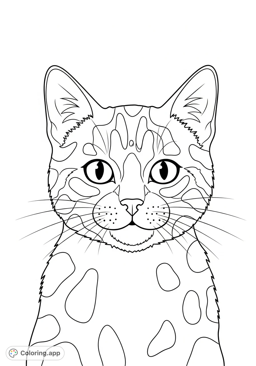 A charming, simple tortoiseshell cat portrait, perfect for young colorists to explore patterns and bring a lovable feline to life.