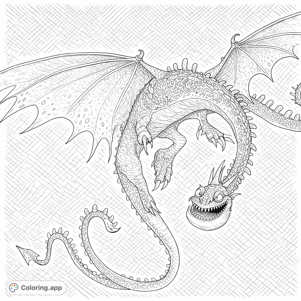 Soar into a fantasy world with this intricate two-headed dragon coloring page! Featuring a majestic creature with detailed scales and expansive wings.
