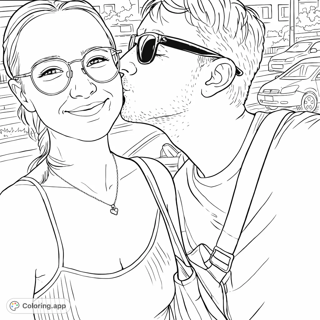 A heartwarming portrait of a couple sharing a tender kiss, capturing a moment of connection and joy. Perfect for expressing love and cherished memories.