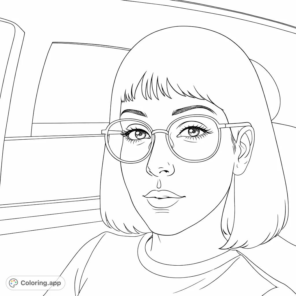 Capture the essence of a modern woman with glasses in this striking portrait coloring page. Perfect for exploring facial features and subtle shading.