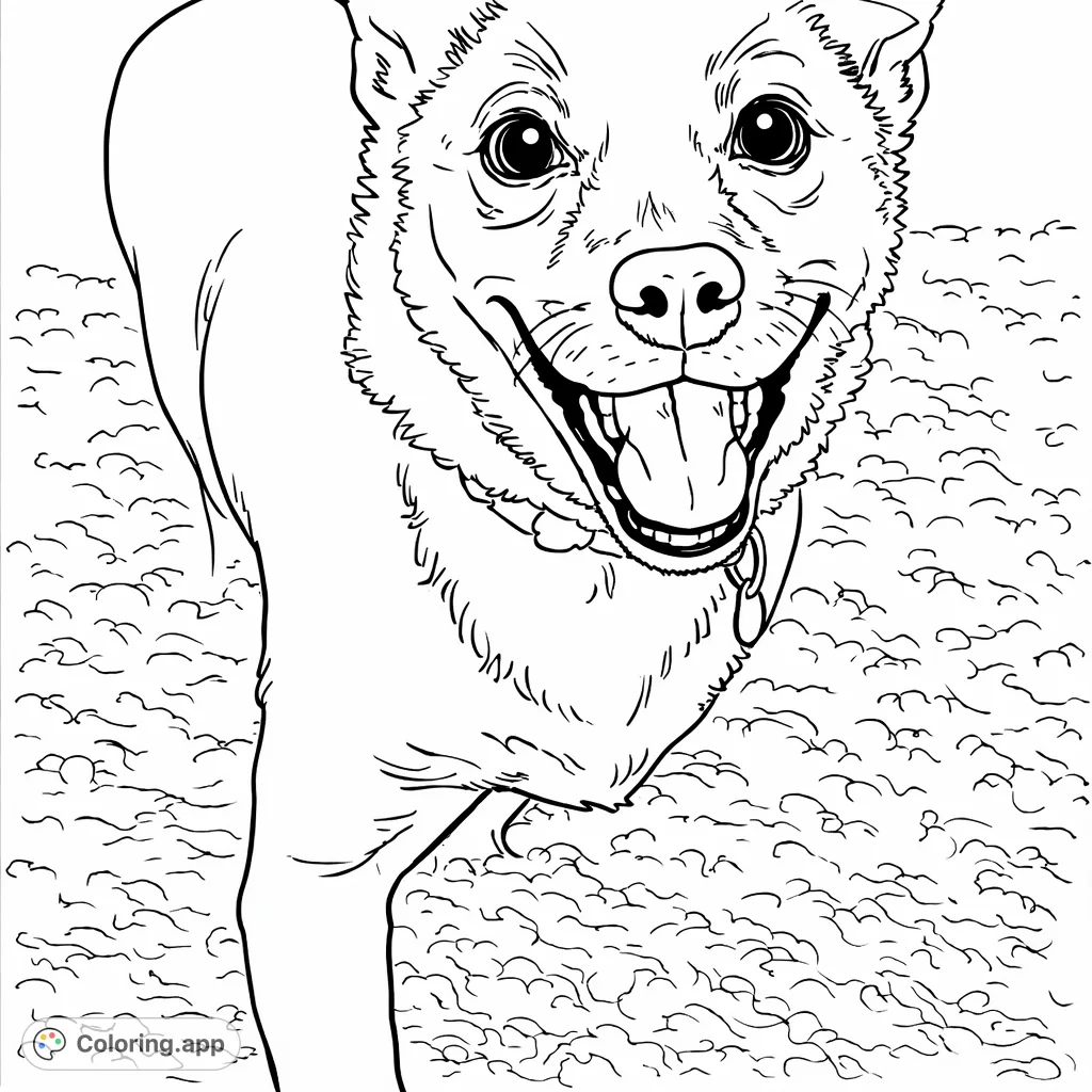 Capture the joyful spirit of a friendly dog with this delightful coloring page. Features a cute canine with a happy expression and detailed fur.