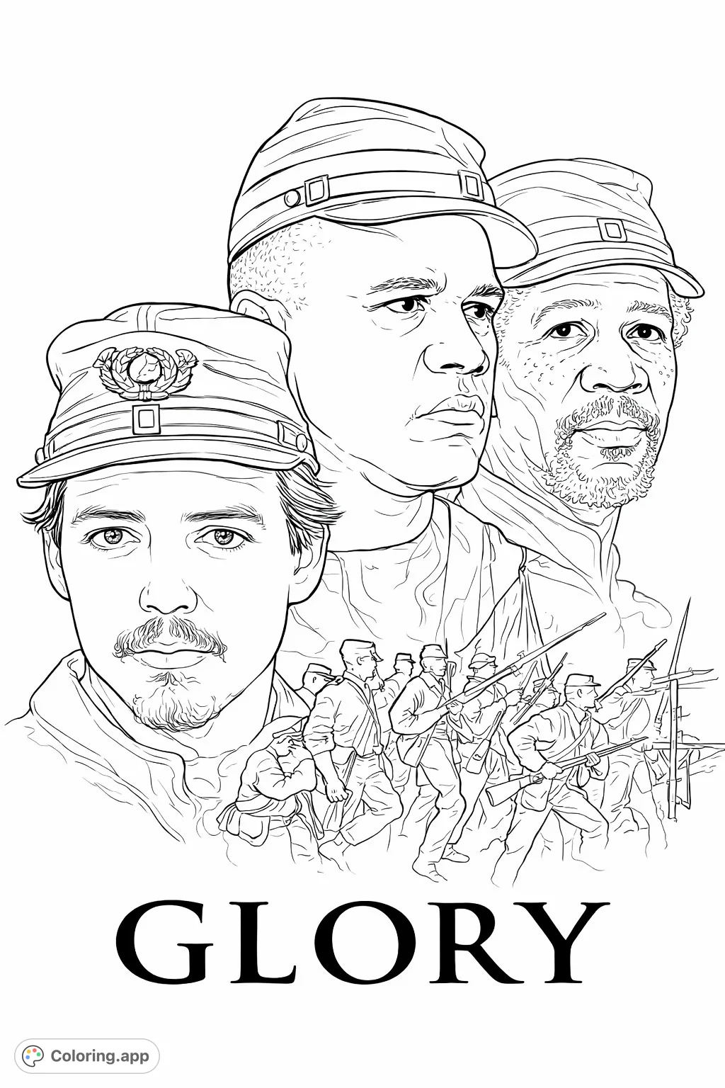 Capture the bravery of Civil War soldiers with this historic coloring page. Features prominent figures and a dramatic battle scene, offering a powerful, engaging experience.