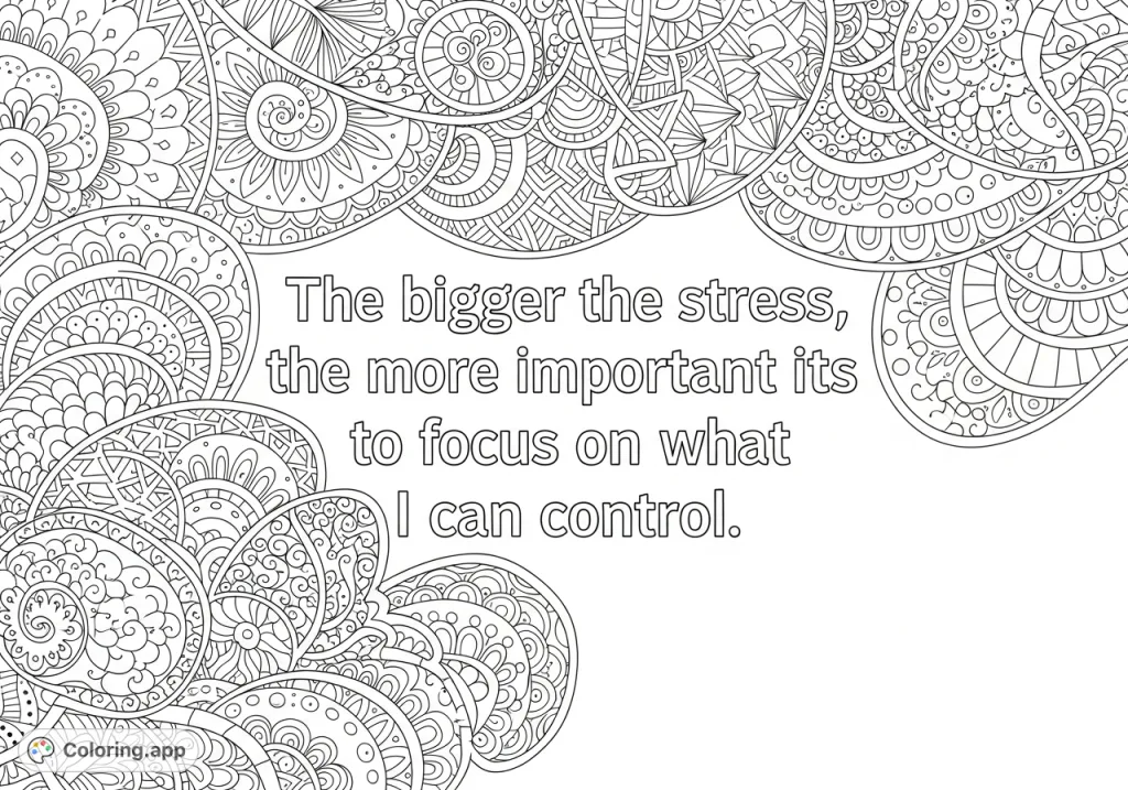 Center your thoughts with this intricate zentangle coloring page featuring a powerful quote. A detailed design for mindfulness and stress relief.