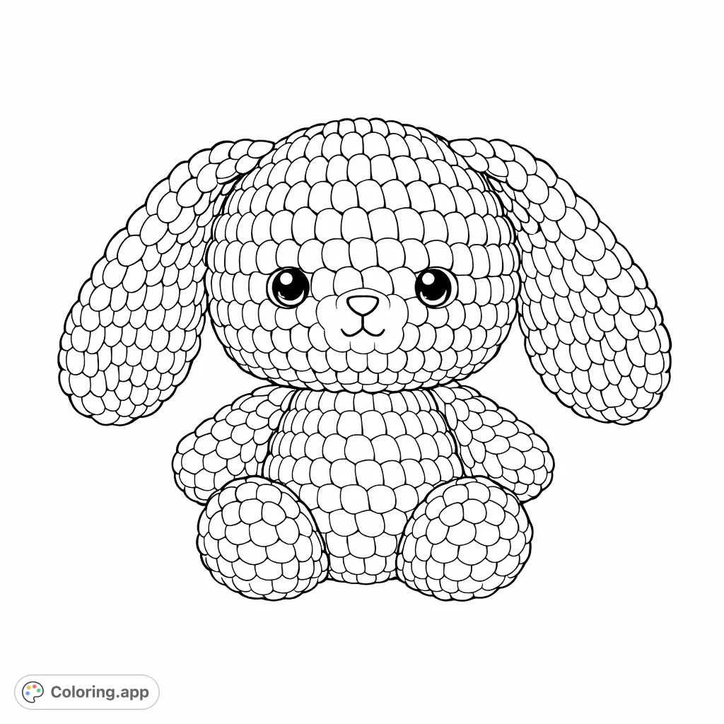 A charming crocheted bunny with a textured surface, big eyes, and floppy ears, ready for a playful burst of creativity. Perfect for all ages.