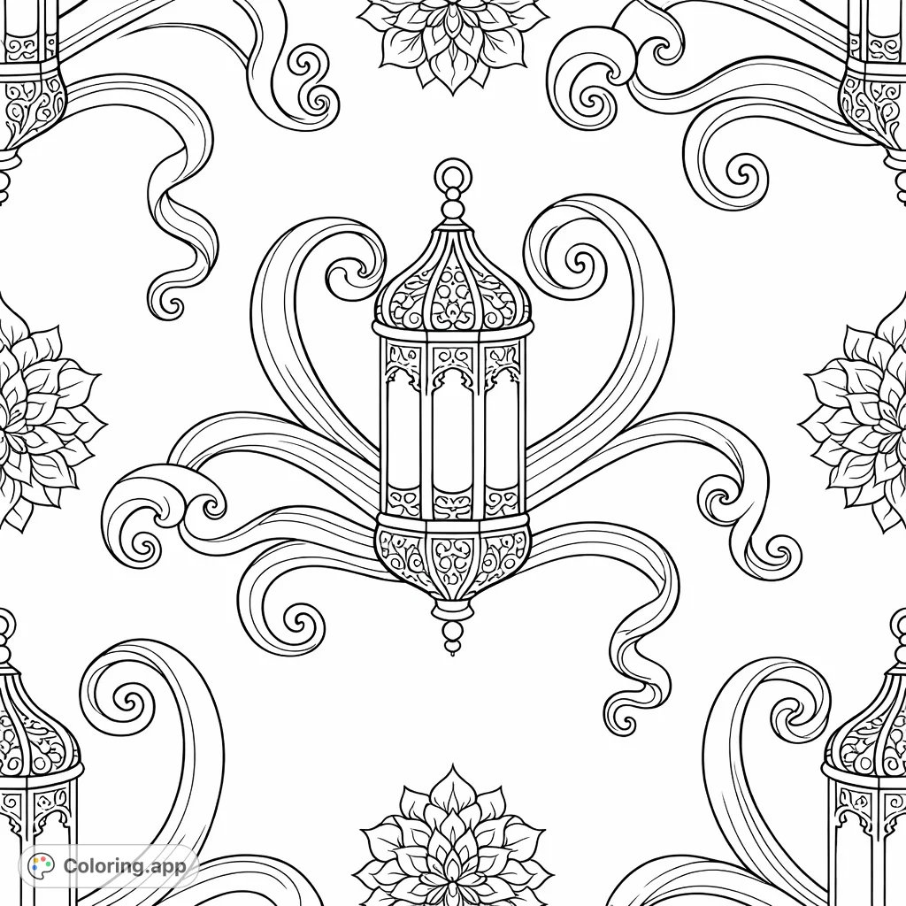 Linned Pattern Color Page Ornate Lanterns and Floral Pattern - Coloring.app