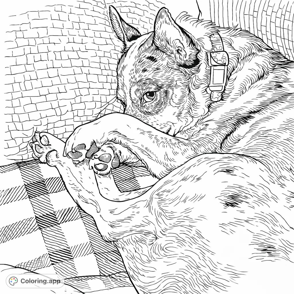 A sweet dog curled up cozily on a sofa with a plaid blanket, looking out playfully from behind its paw. Perfect for relaxation and creative expression.