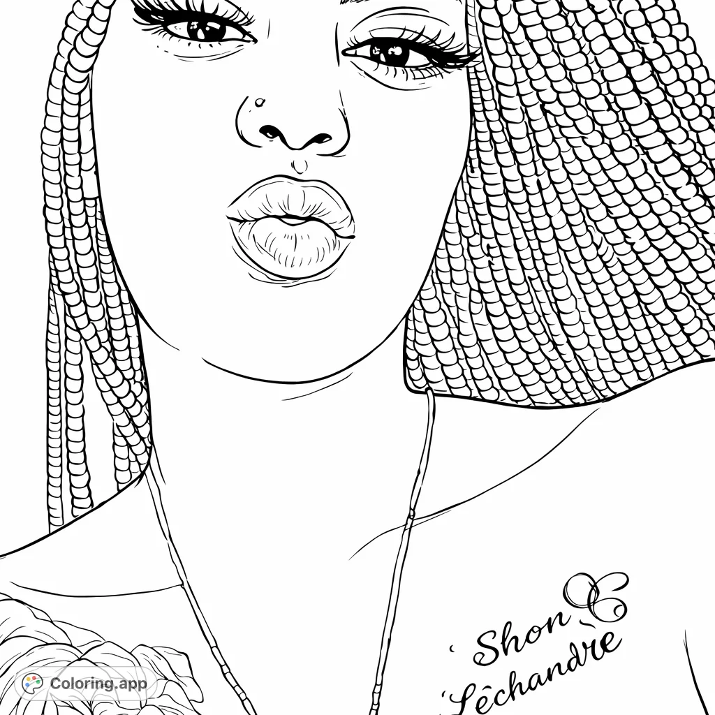 A captivating portrait featuring a person with intricate braids, a playful kissy face, and detailed tattoos. A modern, engaging design.