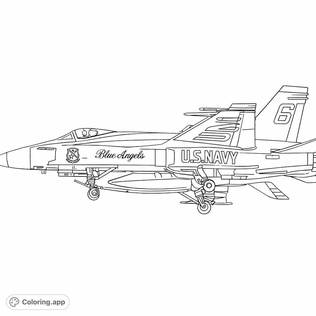 Soar through the skies with this powerful fighter jet coloring page, featuring sleek lines and detailed elements for an engaging creative experience.