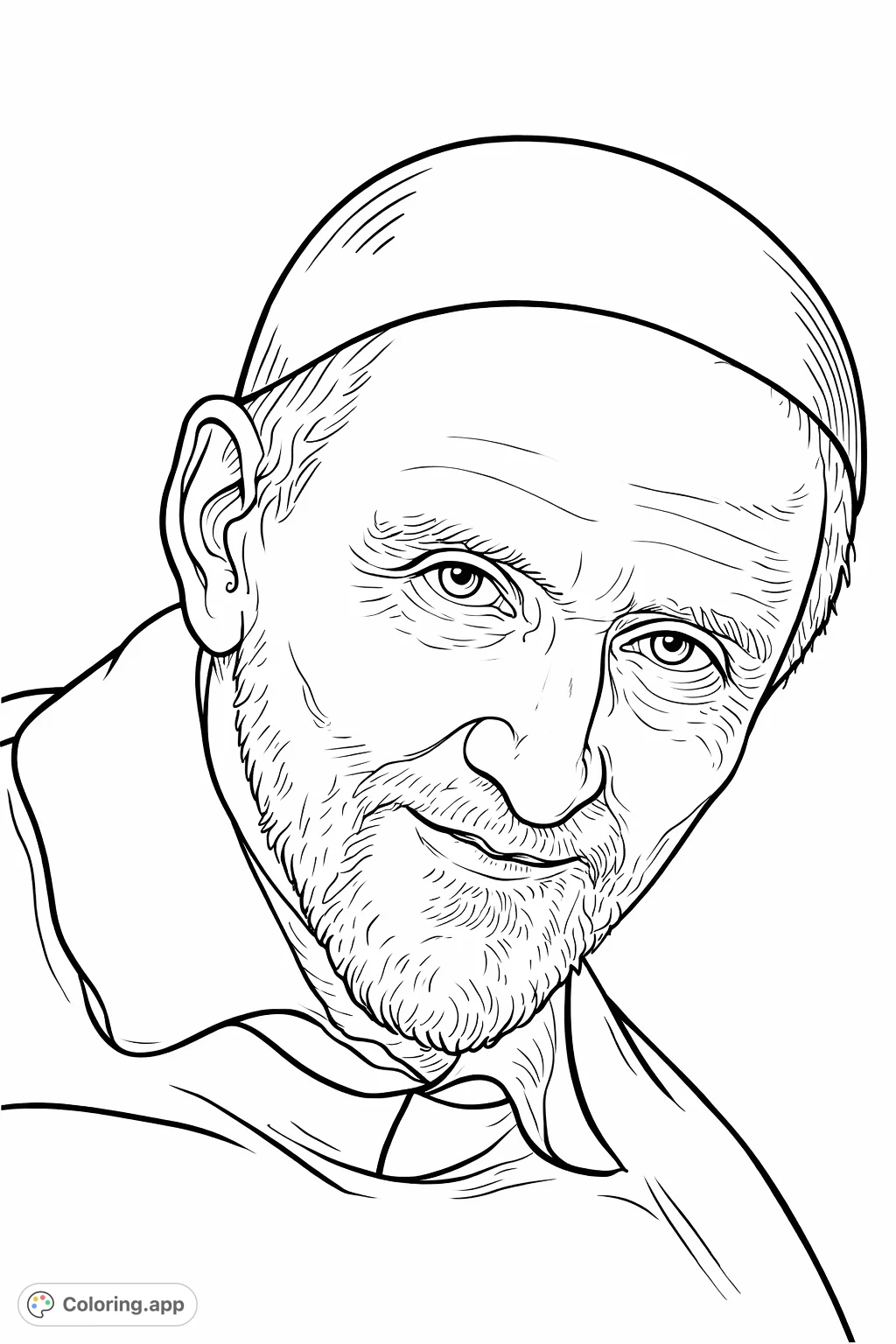 Capture the dignified presence of an elderly man with a distinctive beard and skullcap. A detailed portrait ready for personal artistic interpretation.