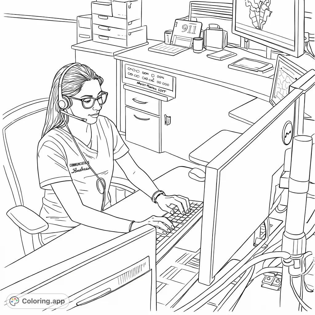 A focused dispatcher at a busy multi-monitor workstation, handling calls and managing data. This professional scene offers a unique glimpse into a critical role.