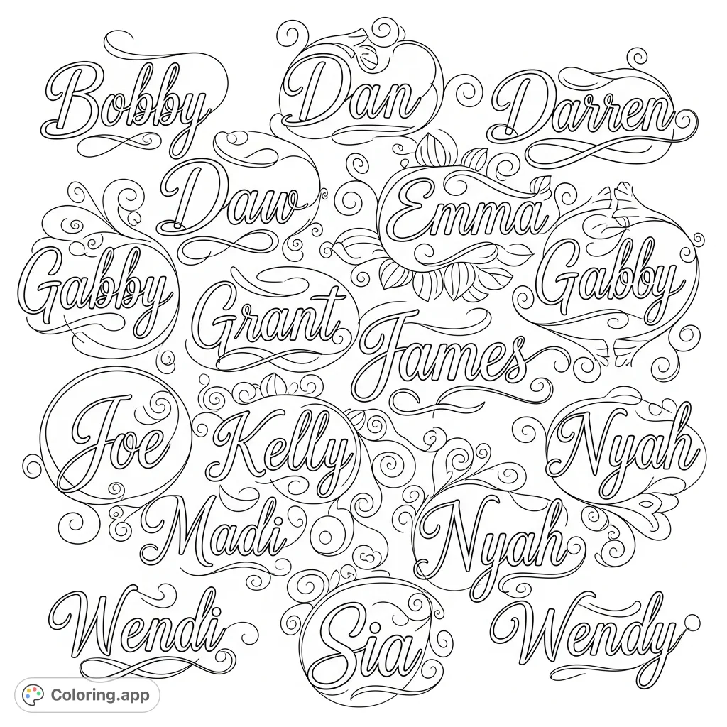Elegant Cursive Names - Coloring.app