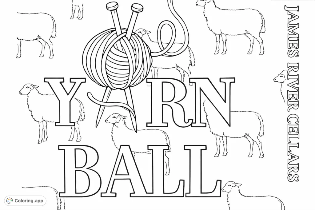 Delightful yarn ball and knitting needle design with a repeating sheep pattern background. Perfect for craft lovers and those who enjoy textile themes.