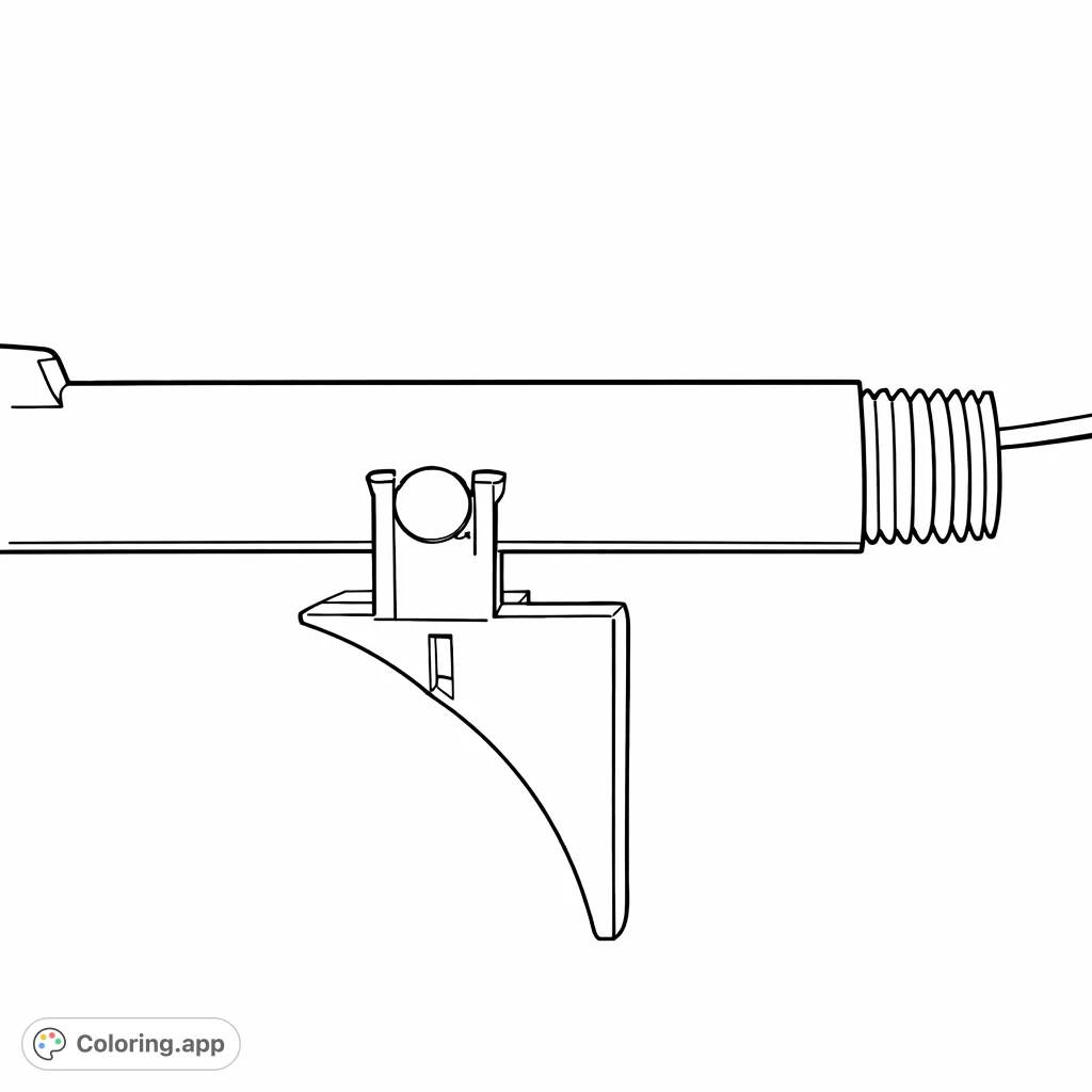 Explore this unique geometric device structure featuring an elongated main body with an attached angled component and ribbed end detail. Perfect for precision coloring.