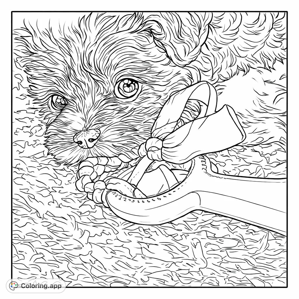 An adorable puppy plays with its favorite toy on a textured rug. This cute puppy coloring page offers delightful detail for pet lovers of all ages.