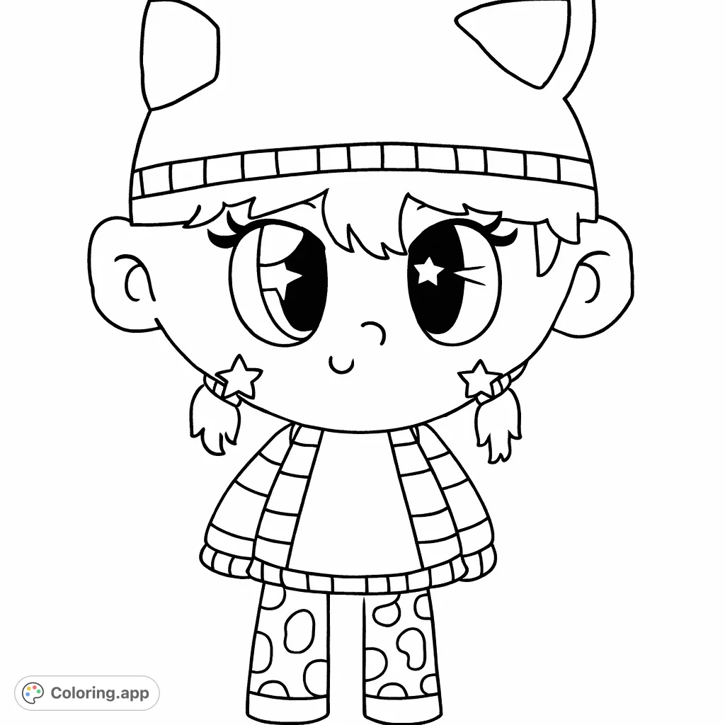 A delightful whimsical character with a big smile, patterned hat, and striped sleeves awaits your creative touch. Perfect for a fun and engaging coloring experience!