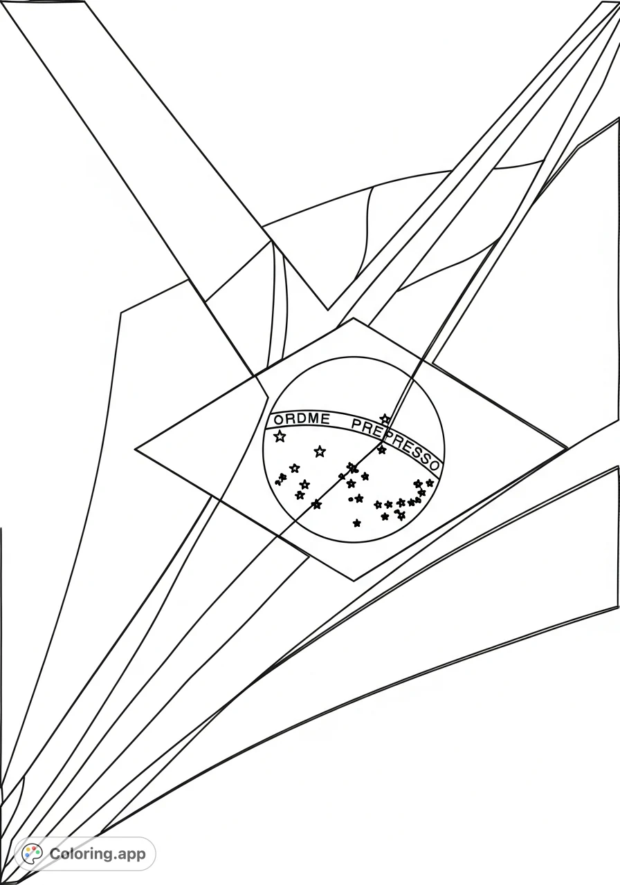 Discover a unique coloring page blending flag designs from South Africa, Brazil, and Seychelles into a harmonious and intricate composition.