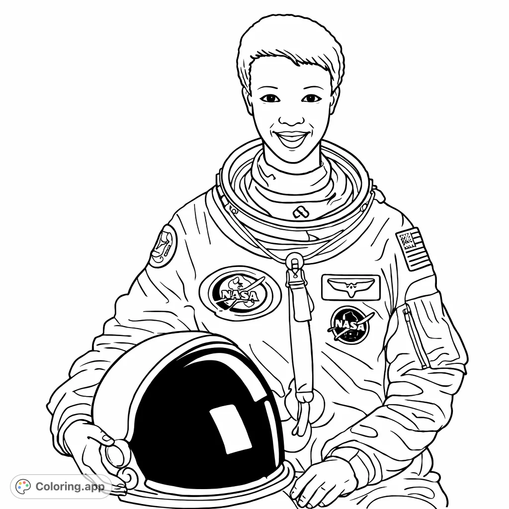 Explore the universe with this inspiring astronaut coloring page! A smiling space explorer in a detailed flight suit with a helmet awaits your creative touch.